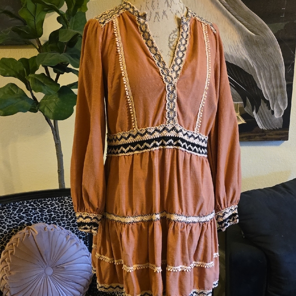 INC International Concepts Embroidered Crochet Boho Beach Festival Dress